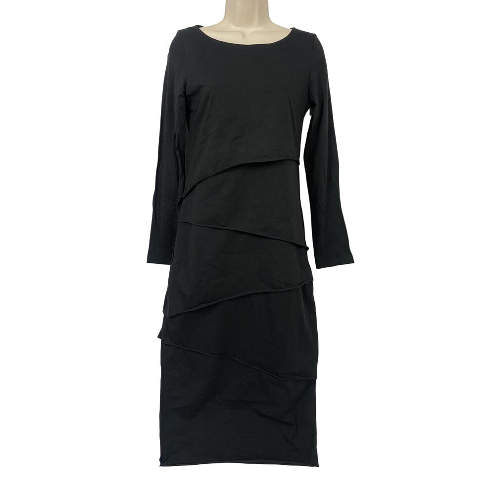 Neon Buddha Dress Womens XS Black Asymmetrical Layered‎ Knit Midi Sheath Travel